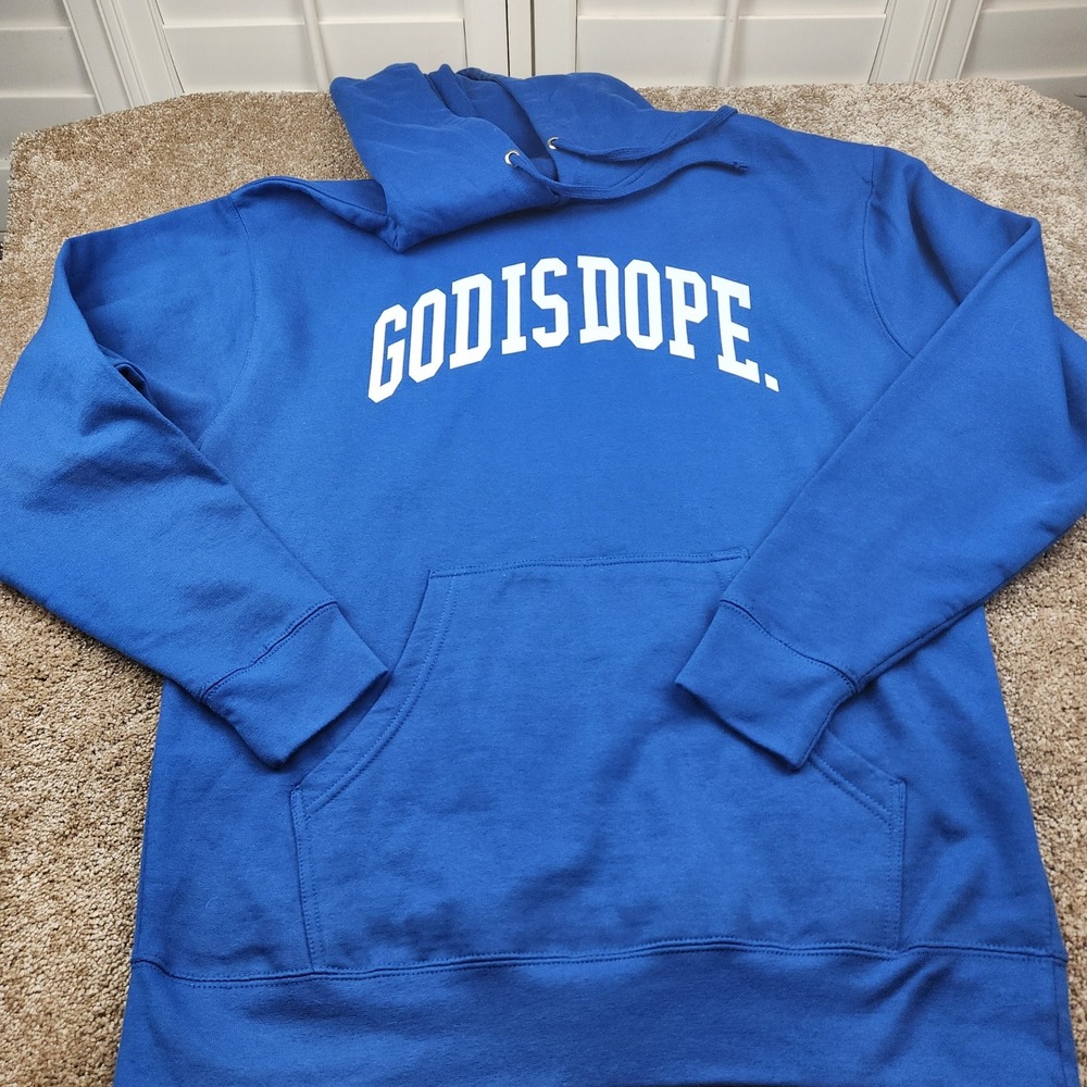 God Is Dope‎ Hoodie Mens Large Royal Blue Graphic Logo Pullover Sweatshirt L